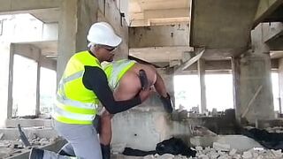 Sleazy electrician brings his wifey's dildos for his colleague to stick them in at the construction site, he gets all horny