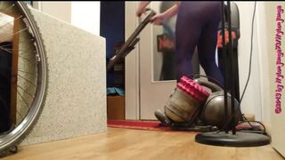 Erotic Vacuuming in Blue Alluring Pantyhose