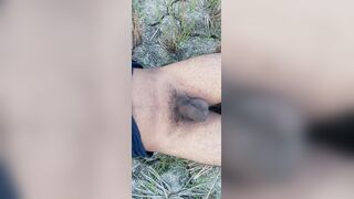 I showed my massive dark wang to my friend on the field