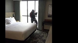 exhibitionist jerking off in wang sleeve at hotel window