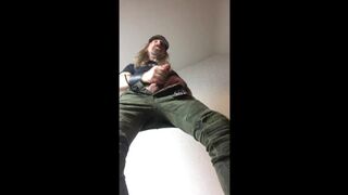 Longhairdude shoots in Camo Camouflage jeans, Spitfire tshirt, Skyhigh belt - 2 angles front below