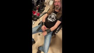 Longhairdude shoots load in thin Spray On jeans, New Rock Boots, tshirt