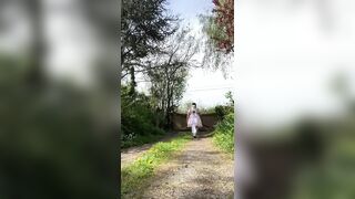 In a pink babydoll outfit for a day