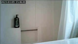 Stepdad jerking off in the bathroom with door fat open