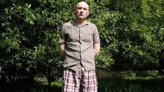 Jonathan outside strips naked and masturbate his soft uncut dick erect displaying his nude body proudly a wanker in the woods